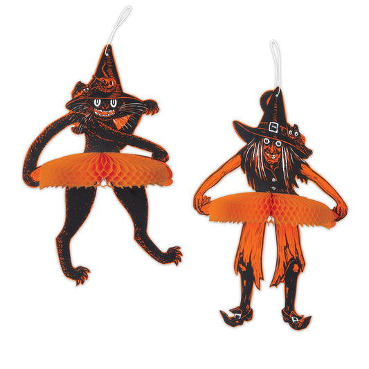 Vintage Halloween Jtd Tango Witch & Cat, pkt of 2