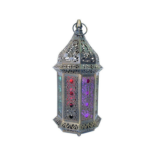 Brushed Lantern w/ Coloured Glass