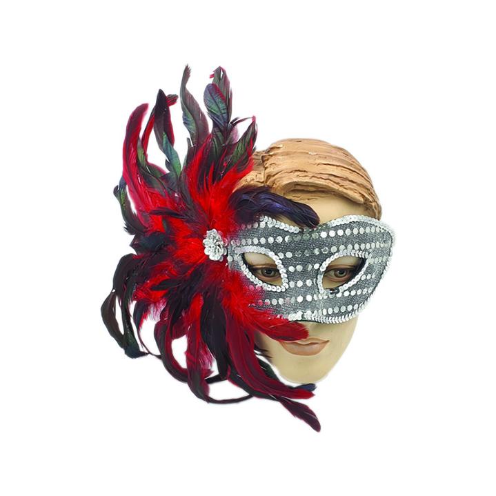 Silver Mask w/ 80% Red Feather &