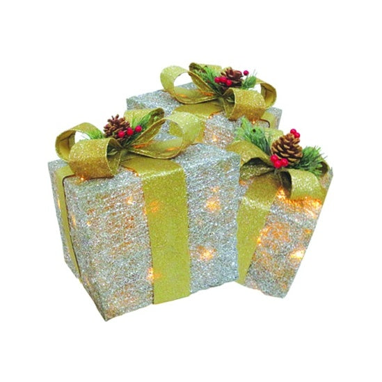 Illuminated Gift Boxes w/ Bow and Lights