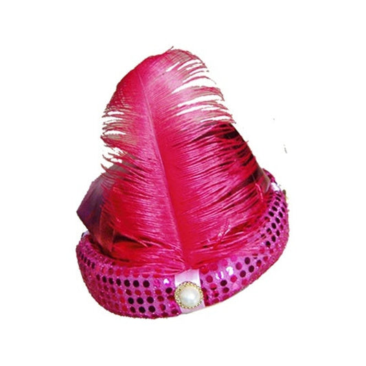 Sequined Hat w/ Pearl and Feather