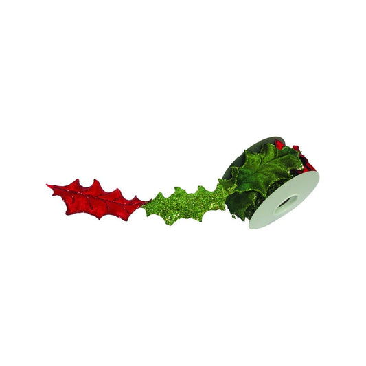 Velvet Holly-Shaped Ribbon Roll