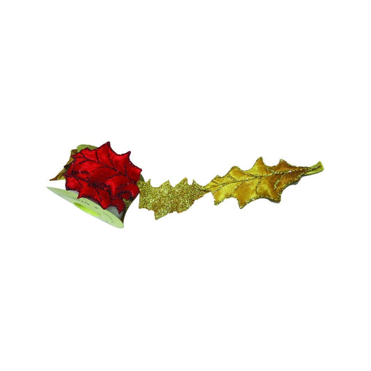 Velvet Holly-Shaped Ribbon Roll